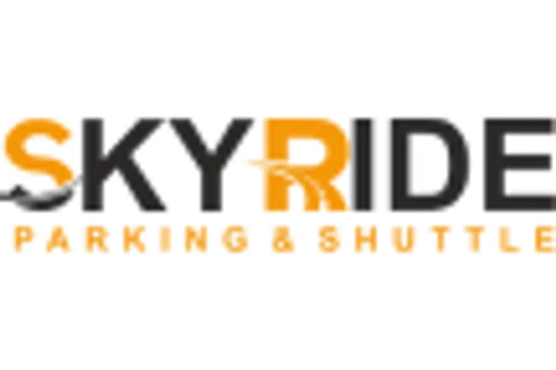 Wortmarke SKYRIDE PARKING & SHUTTLE.